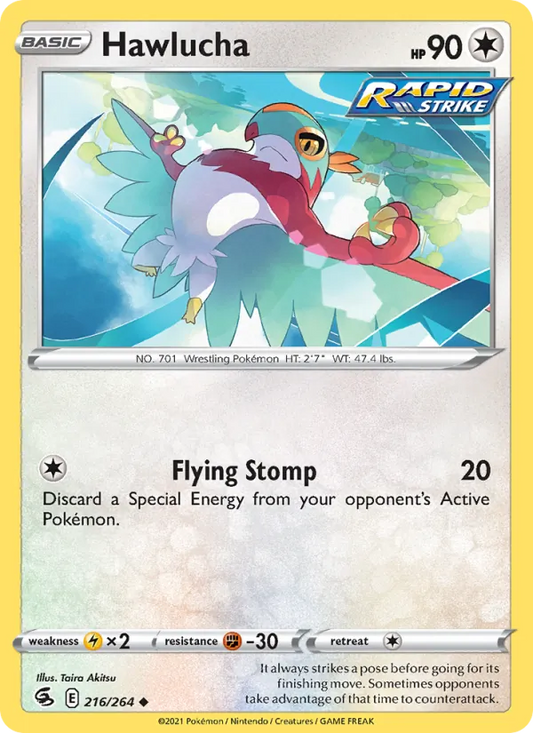 Hawlucha Reverse Holo 216/264 Fusion Strike Pokémon Card