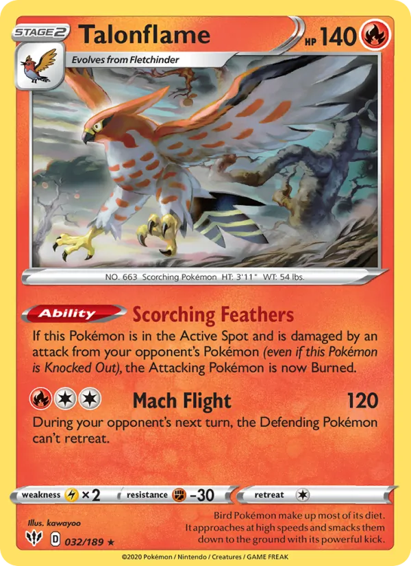Talonflame Reverse Holo 032/189 Darkness Ablaze Pokémon Card