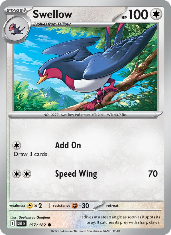 Swellow Normal 157/182 Destined Rivals Pokémon Card