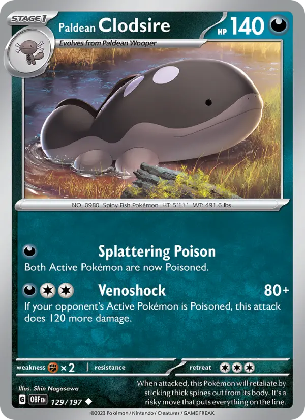 Paldean Clodsire Reverse Holo 129/197 Obsidian Flames Pokémon Card