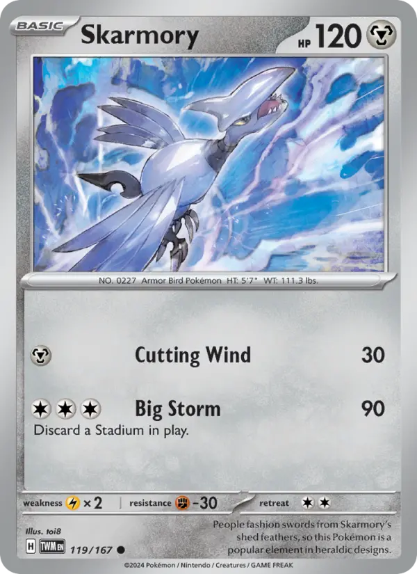 Skarmory Reverse Holo 119/167 Twilight Masquerade Pokémon Card