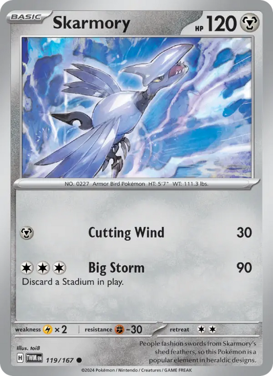 Skarmory Reverse Holo 119/167 Twilight Masquerade Pokémon Card
