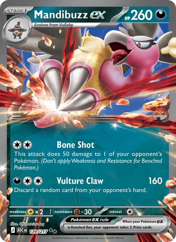 Mandibuzz ex Holo 139/217 Ascended Heroes Pokémon Card