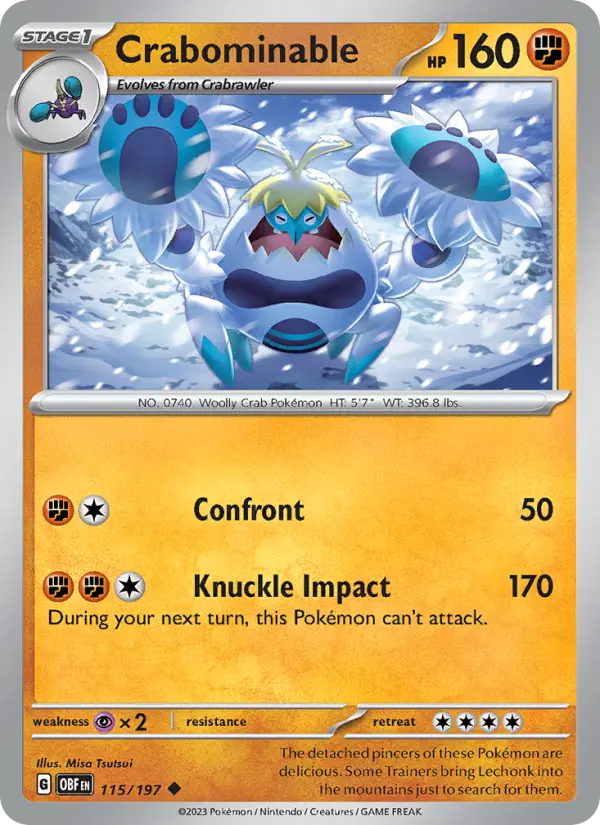 Crabominable Reverse Holo 115/197 Obsidian Flames Pokémon Card