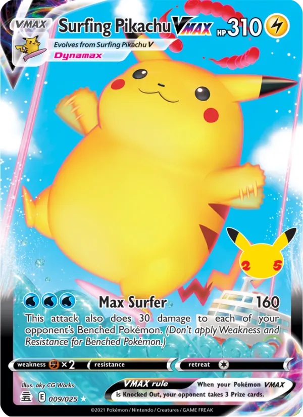 Surfing Pikachu VMAX Holo 009/25 Celebrations Pokémon Card