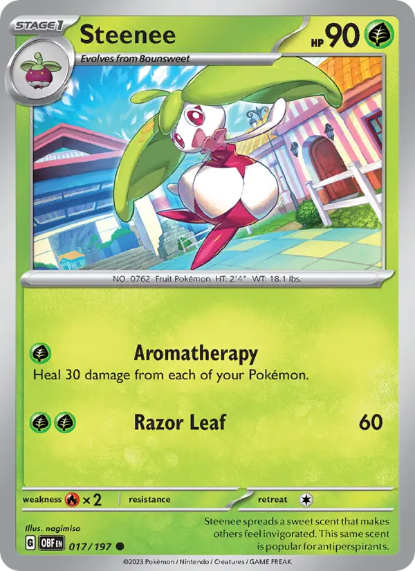 Steenee Reverse Holo 017/197 Obsidian Flames Pokémon Card
