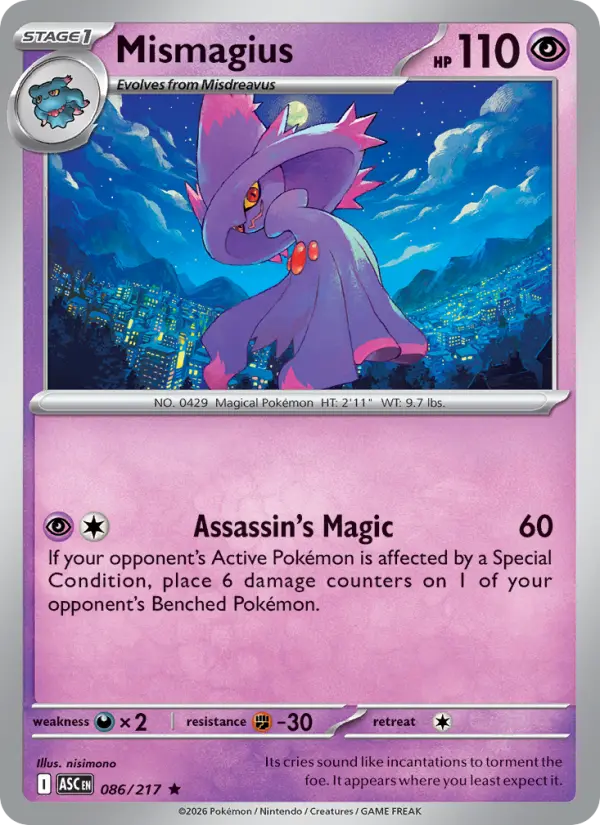 Mismagius Reverse Holo 086/217 Ascended Heroes Pokémon Card