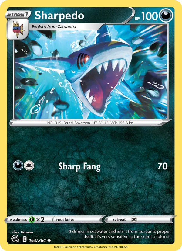 Sharpedo Reverse Holo 163/264 Fusion Strike Pokémon Card