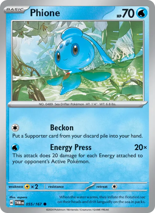 Phione Reverse Holo 055/167 Twilight Masquerade Pokémon Card