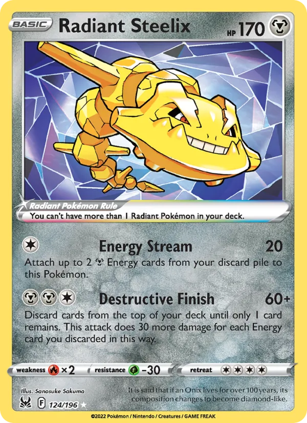 Radiant Steelix Holo 124/196 Lost Origin Pokémon Card