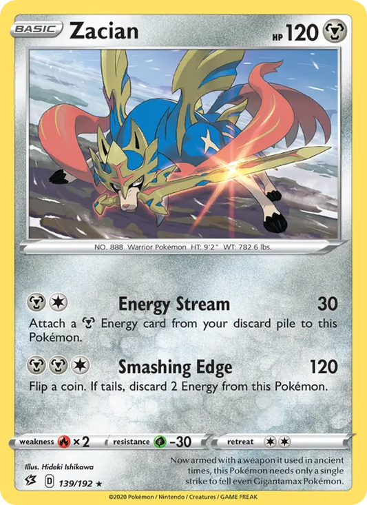 Zacian Reverse Holo 139/192 Rebel Clash Pokémon Card