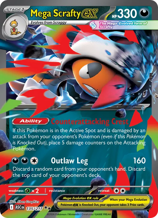 Mega Scrafty ex Holo 135/217 Ascended Heroes Pokémon Card