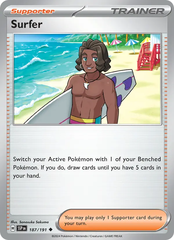 Surfer Reverse Holo 187/191 Surging Sparks Pokémon Card