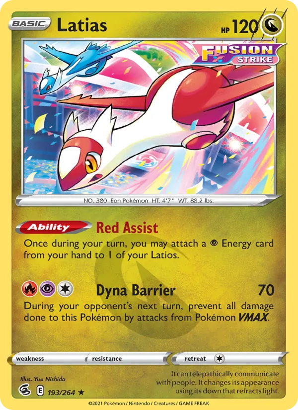 Latias Reverse Holo 193/264 Fusion Strike Pokémon Card