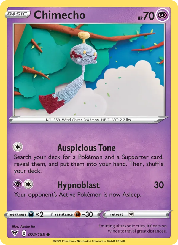 Chimecho Reverse Holo 072/185 Vivid Voltage Pokémon Card