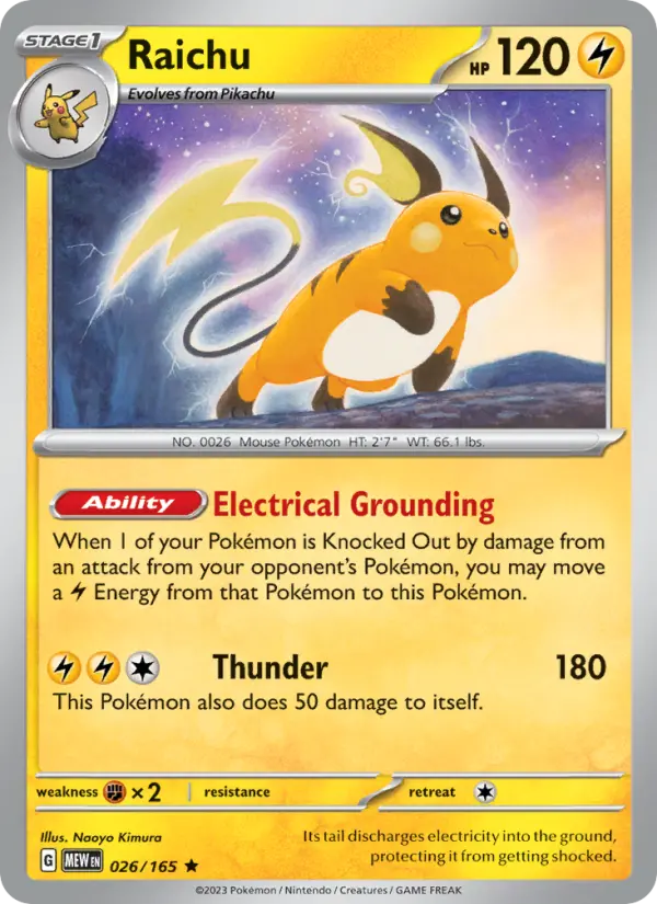 Raichu Reverse Holo 026/165 151 Pokémon Card