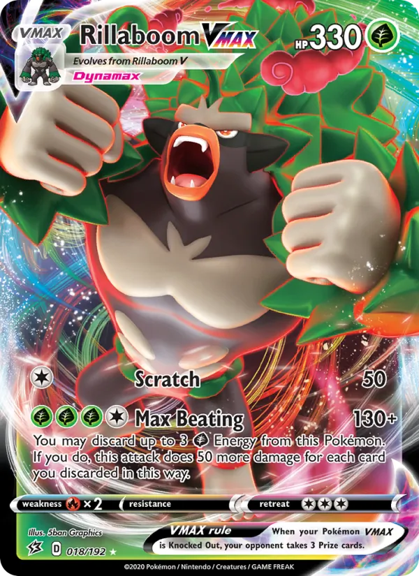 Rillaboom VMAX Holo 018/192 Rebel Clash Pokémon Card