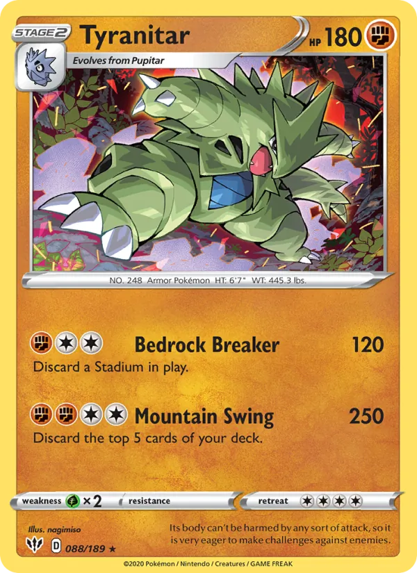 Tyranitar Reverse Holo 088/189 Darkness Ablaze Pokémon Card