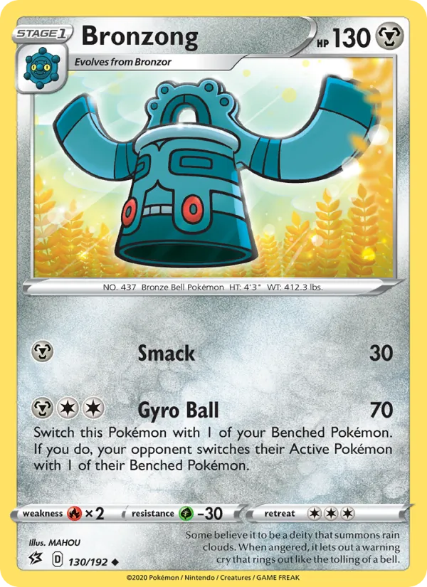 Bronzong Reverse Holo 130/192 Rebel Clash Pokémon Card
