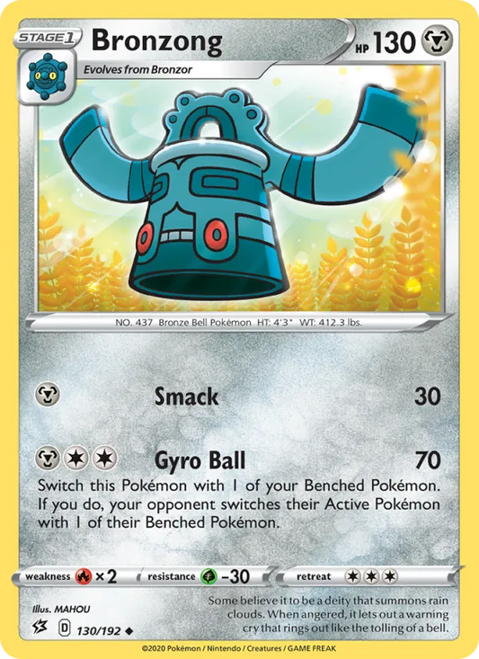 Bronzong Reverse Holo 130/192 Rebel Clash Pokémon Card
