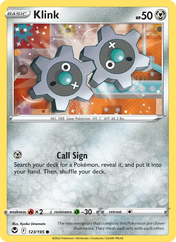 Klink Reverse Holo 123/195 Silver Tempest Pokémon Card