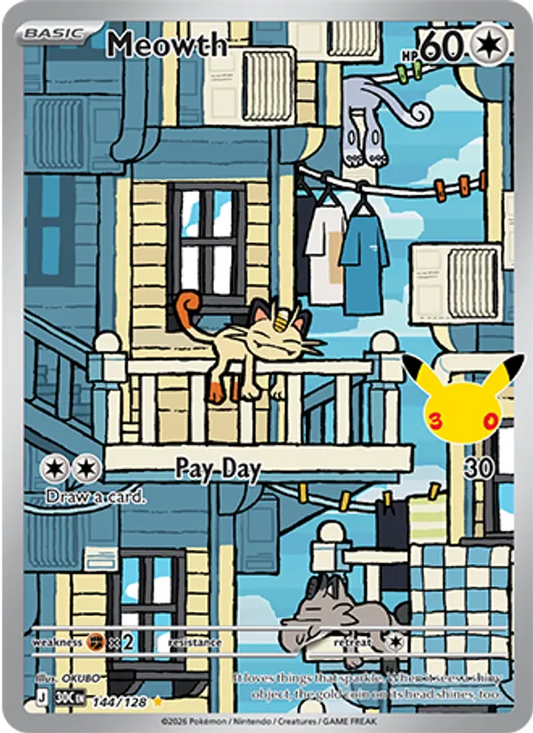 Meowth Normal 144/128 30th Celebration Pokémon Card