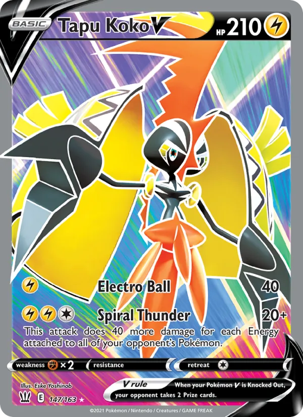 Tapu Koko V Holo 147/163 Battle Styles Pokémon Card
