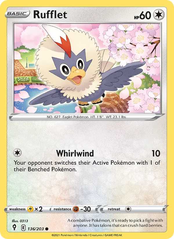 Rufflet Reverse Holo 136/203 Evolving Skies Pokémon Card