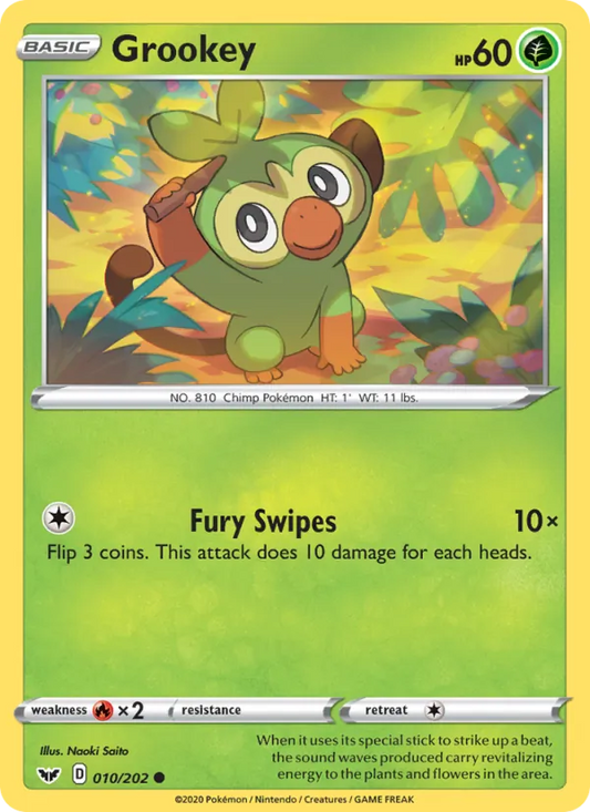 Grookey Normal 010/202 Sword & Shield Pokémon Card