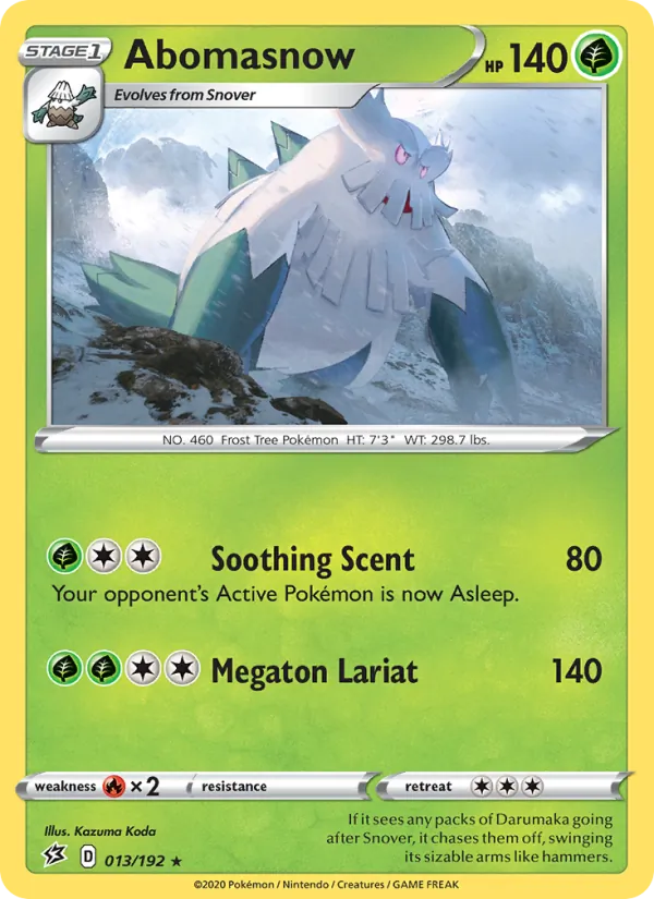 Abomasnow Reverse Holo 013/192 Rebel Clash Pokémon Card