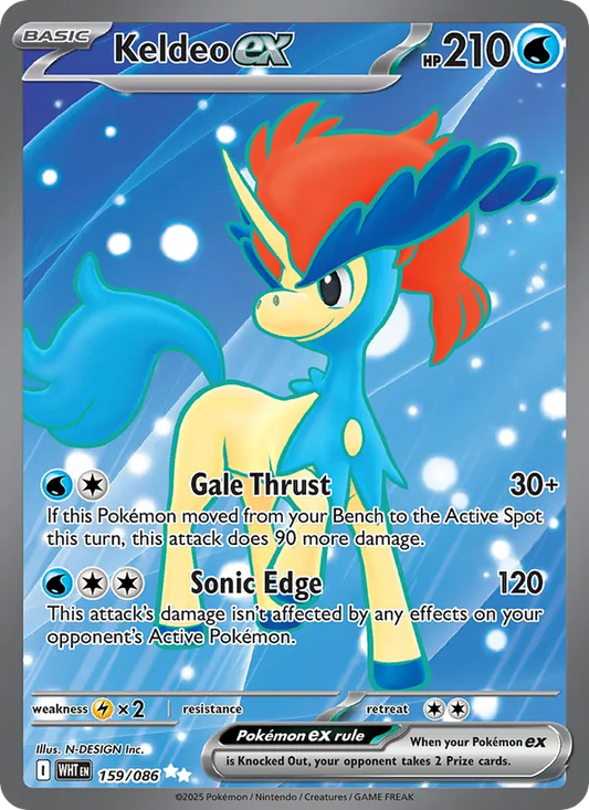 Keldeo ex Holo 159/86 White Flare Pokémon Card