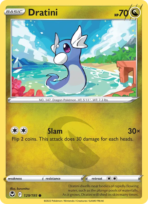 Dratini Reverse Holo 129/195 Silver Tempest Pokémon Card