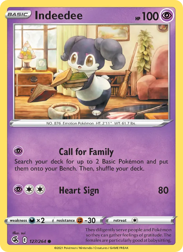 Indeedee Reverse Holo 127/264 Fusion Strike Pokémon Card