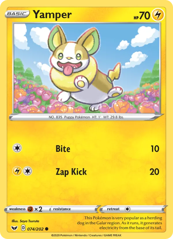Yamper Reverse Holo 074/202 Sword & Shield Pokémon Card