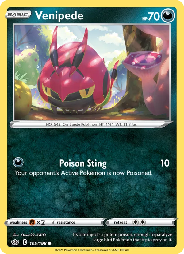 Venipede Reverse Holo 105/198 Chilling Reign Pokémon Card