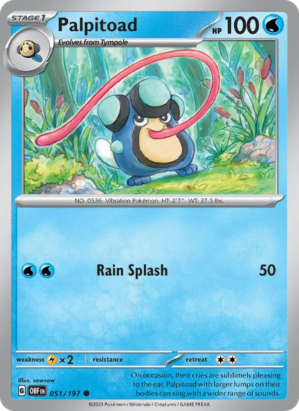 Palpitoad Reverse Holo 051/197 Obsidian Flames Pokémon Card