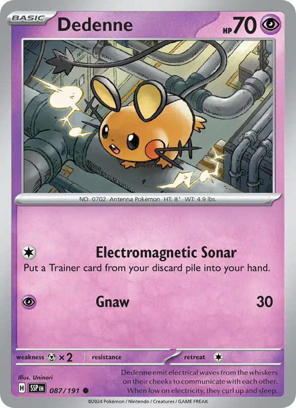 Dedenne Reverse Holo 087/191 Surging Sparks Pokémon Card