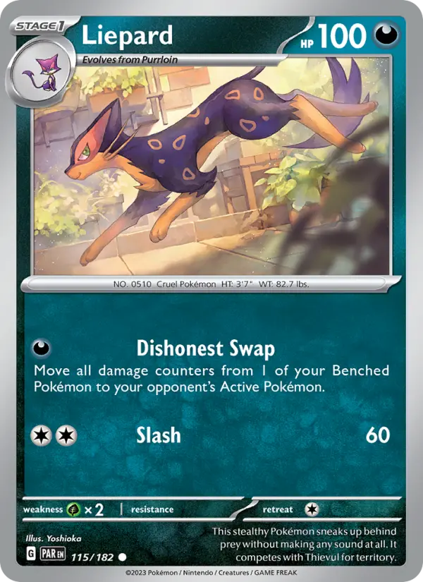 Liepard Reverse Holo 115/182 Paradox Rift Pokémon Card