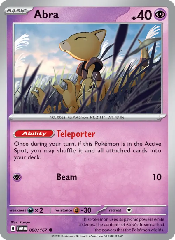 Abra Reverse Holo 080/167 Twilight Masquerade Pokémon Card