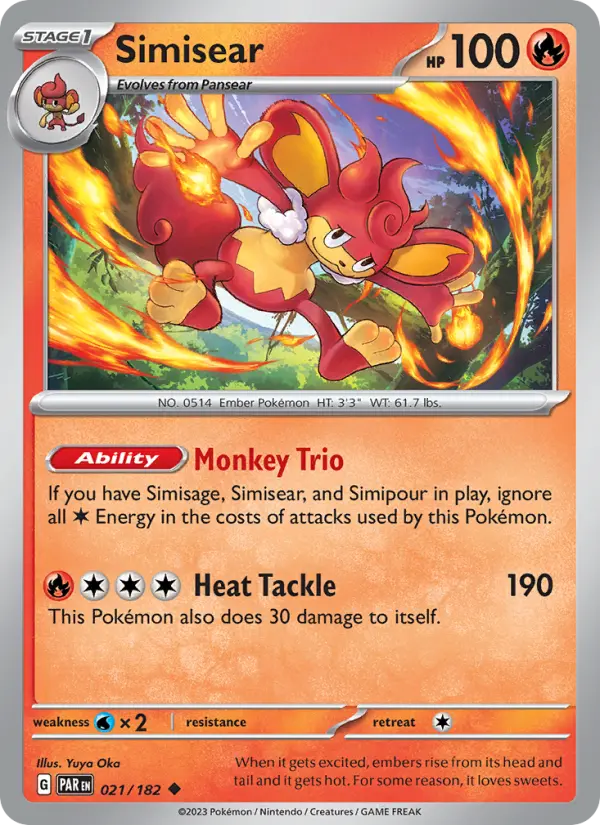 Simisear Reverse Holo 021/182 Paradox Rift Pokémon Card