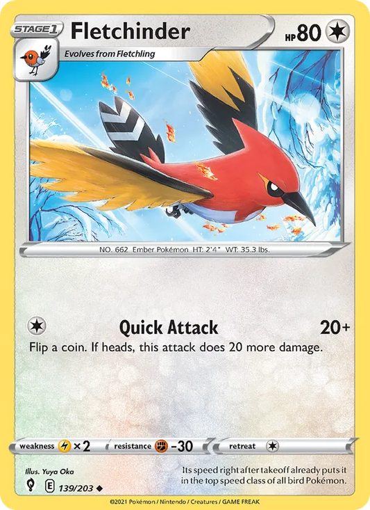 Fletchinder Normal 139/203 Evolving Skies Pokémon Card