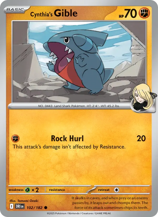 Cynthia's Gible Reverse Holo 102/182 Destined Rivals Pokémon Card