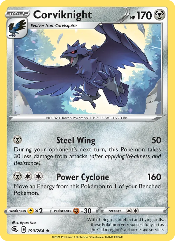 Corviknight Reverse Holo 190/264 Fusion Strike Pokémon Card