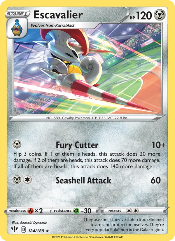 Escavalier Reverse Holo 124/189 Darkness Ablaze Pokémon Card