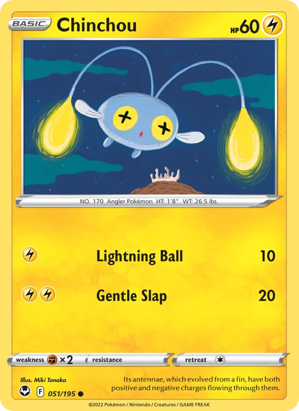 Chinchou Reverse Holo 051/195 Silver Tempest Pokémon Card