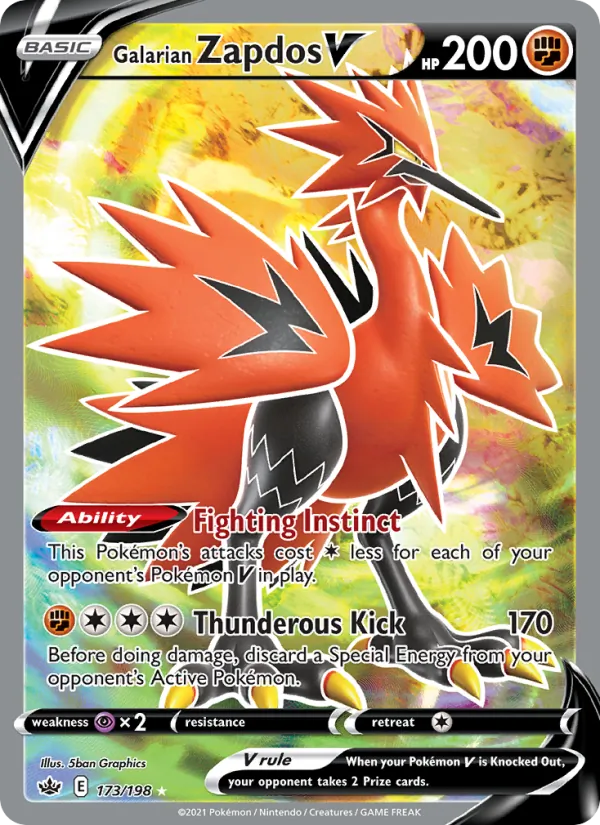 Galarian Zapdos V Holo 173/198 Chilling Reign Pokémon Card