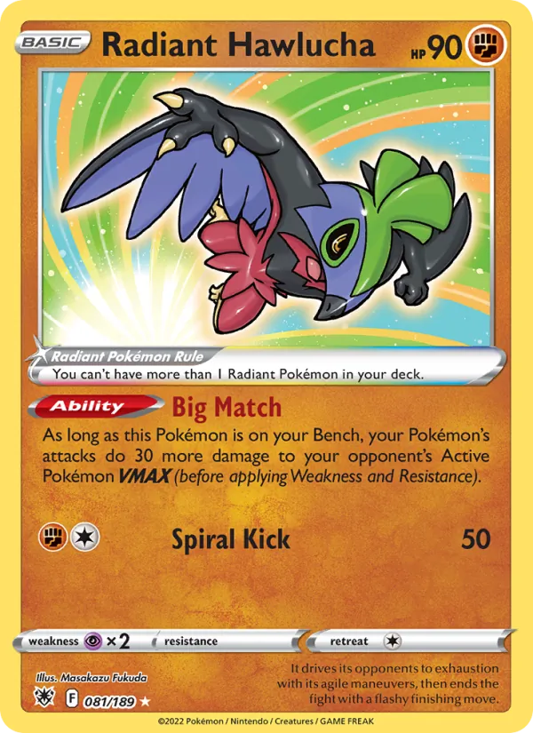 Radiant Hawlucha Holo 081/189 Astral Radiance Pokémon Card