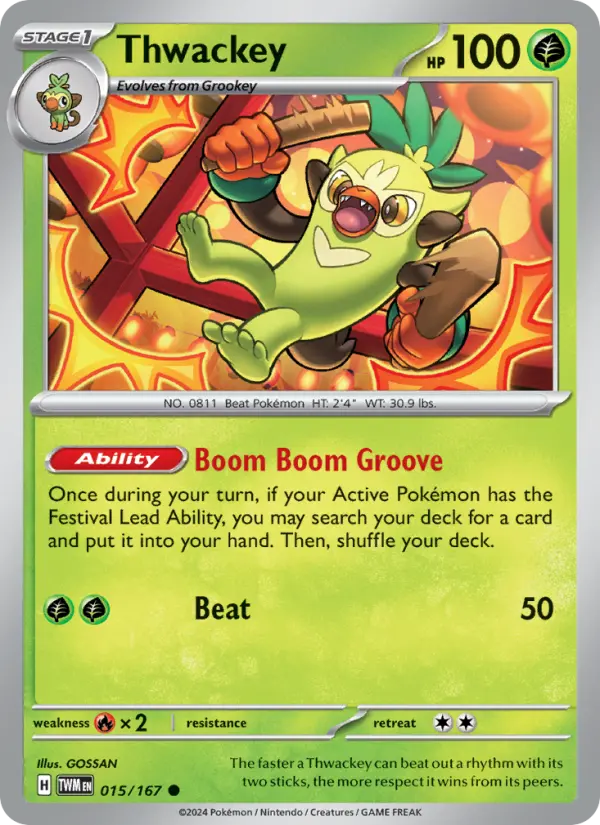Thwackey Reverse Holo 015/167 Twilight Masquerade Pokémon Card