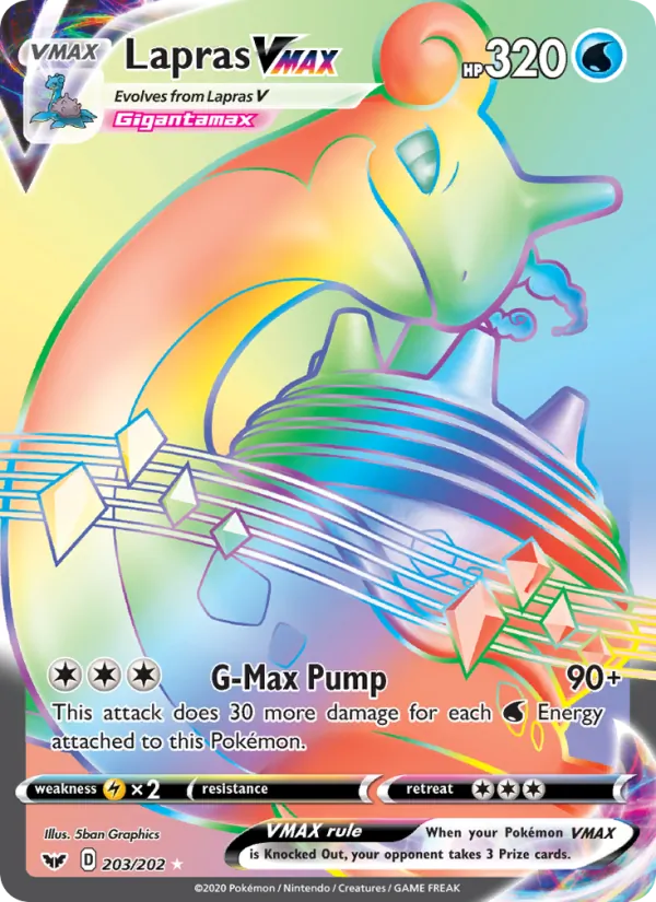 Lapras VMAX Holo 203/202 Sword & Shield Pokémon Card