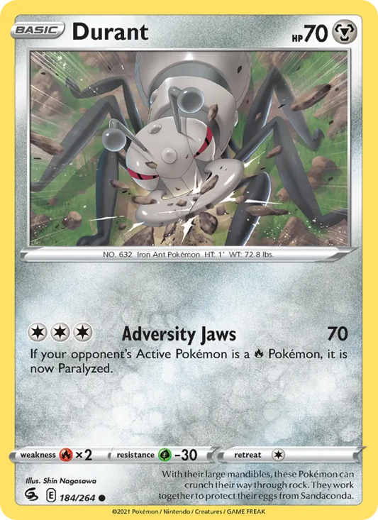Durant Reverse Holo 184/264 Fusion Strike Pokémon Card